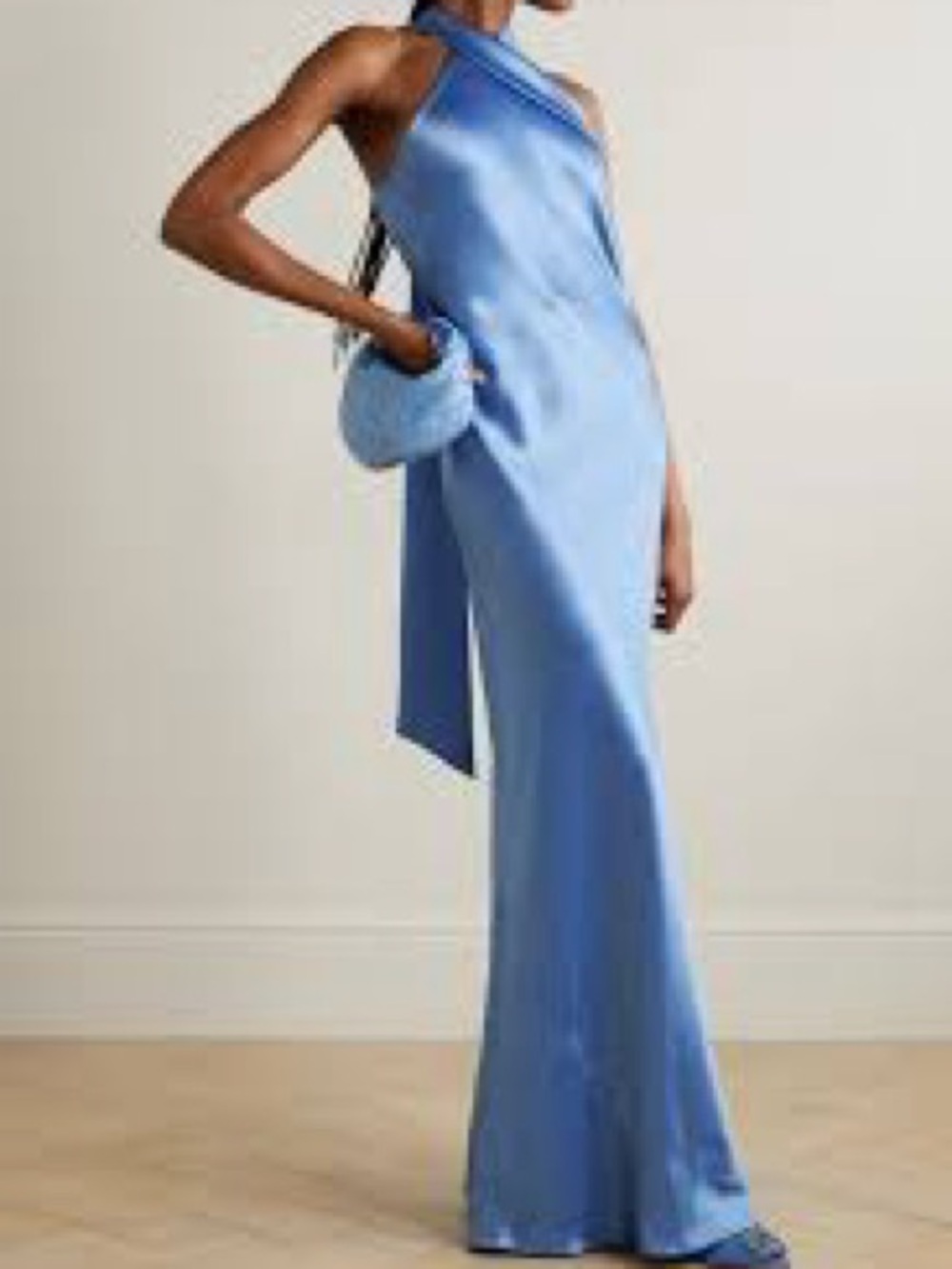 Galvan Pandora halterneck satin maxi blue dress